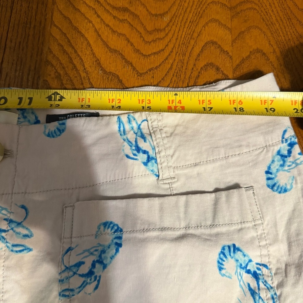 Maeve Anthropologie Colette Cropped Wide Leg Ivory Pants Blue Lobster Print 16W - Picture 13 of 15